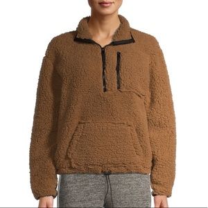 Half zip faux sherpa pull over